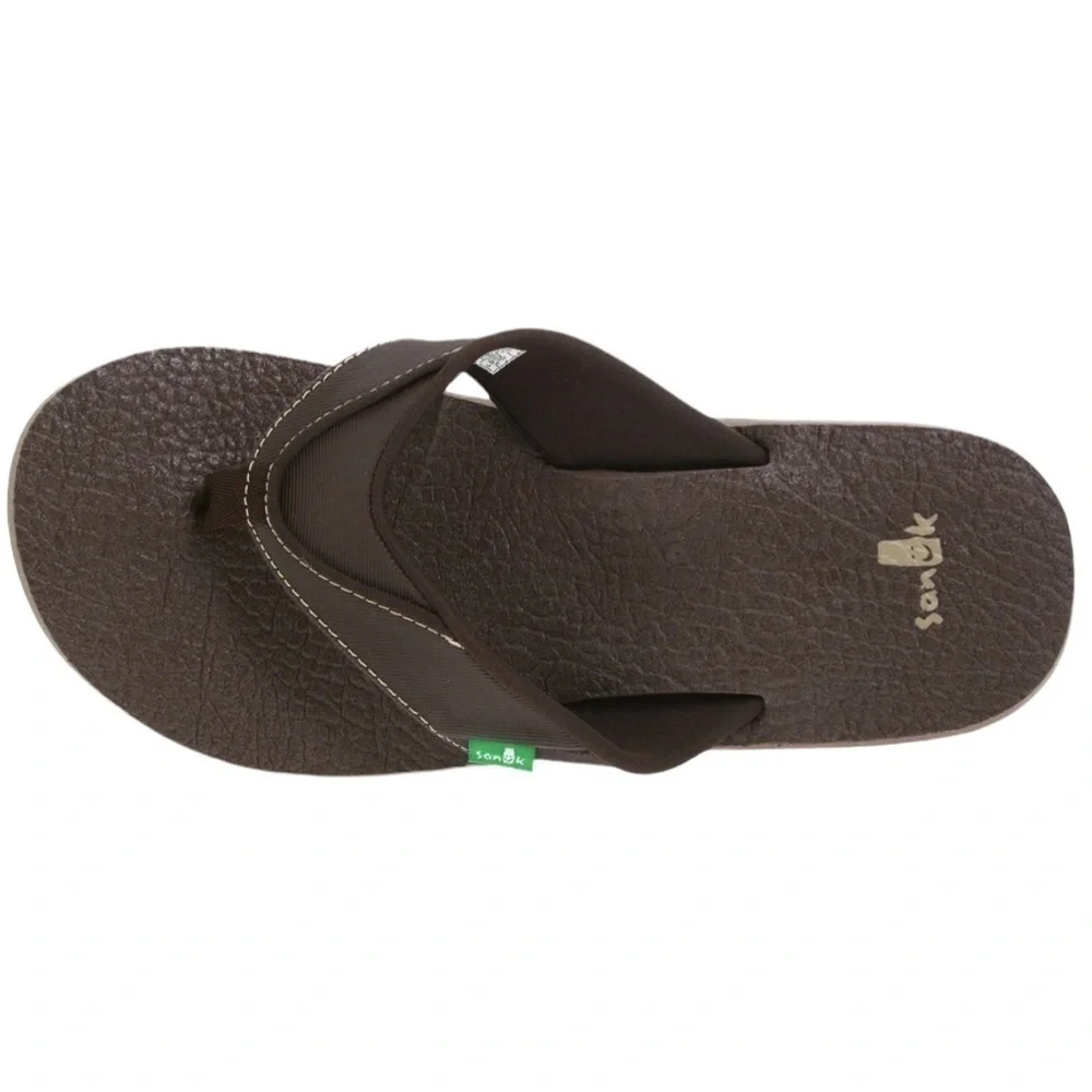 Sanuk Beer Cozy Brown Leather Upper Strap Flip Flops
